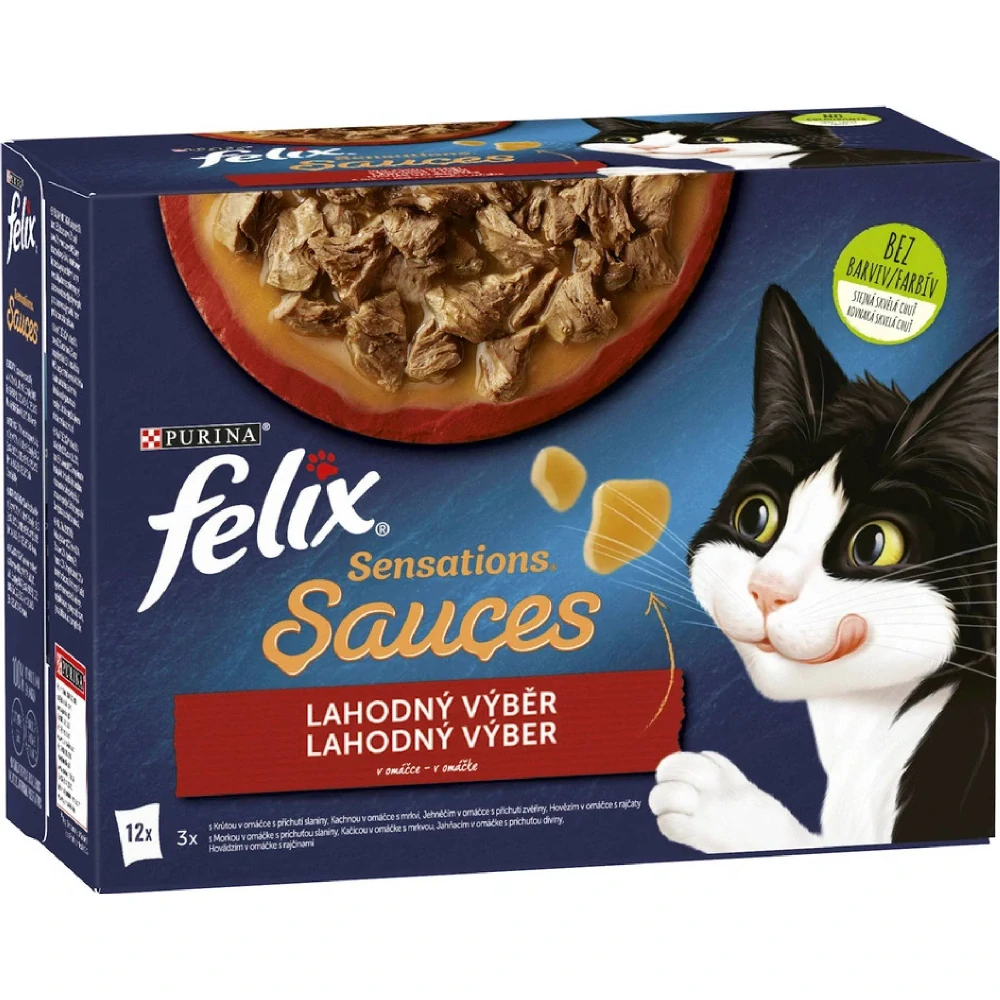 Felix Sensations Sauces kapsička pro kočky hovězí jehněčí krůta kachna v lahodné omáčce 12 x 85 g